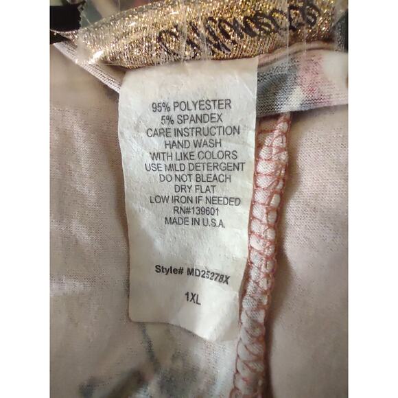 MINETTE Women's Midi Floral Dress 1X Polyester Spandex Mauve Red Cut-Out - Picture 7 of 7